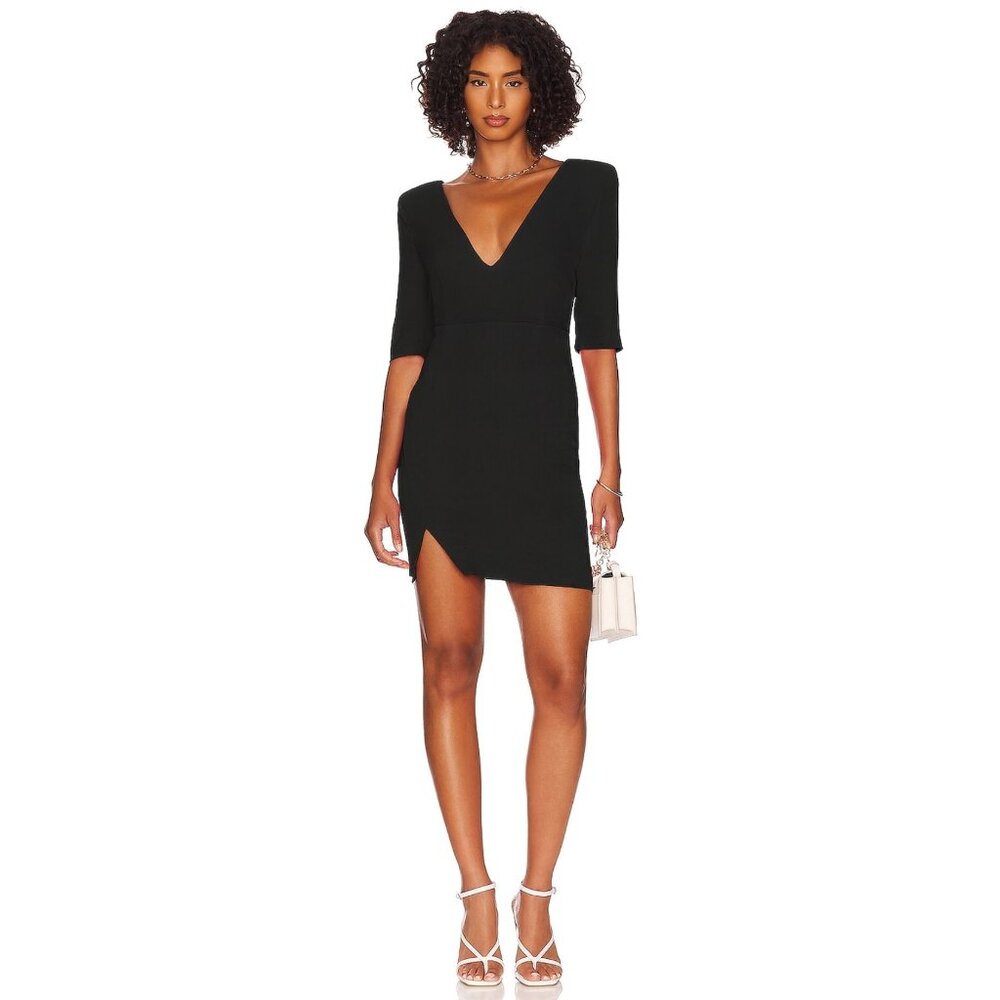 LITA by Ciara Black Sculptural Mini Dress L Made in Italy V-Neck Spring 22 $248